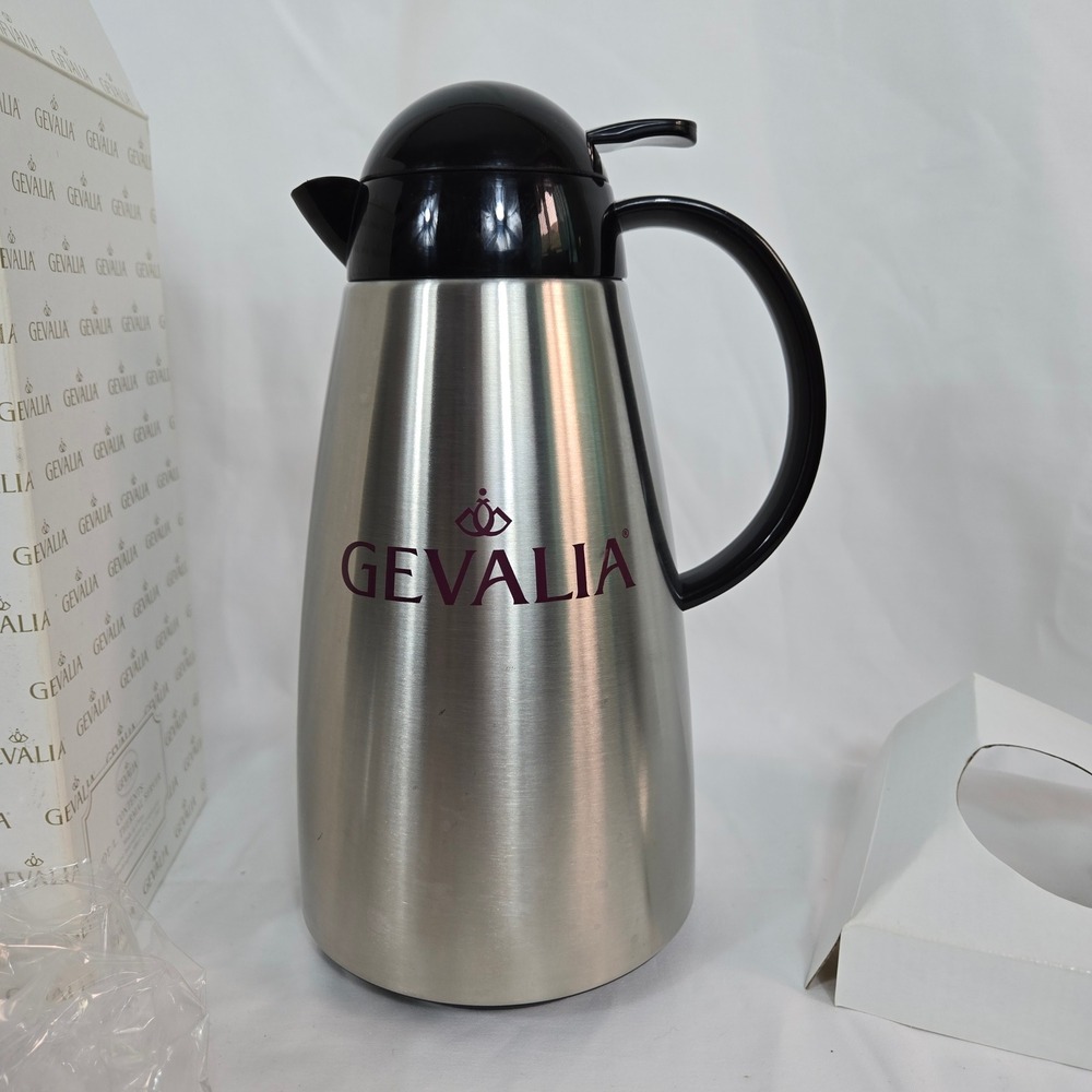 Gevalia Stainless Black Lid Handle Thermal Coffee Tea Carafe Server 1 Quart 32oz